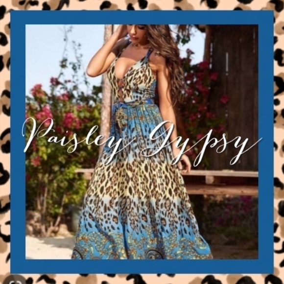 LEOPARD BACKLESS PLUNGING SPAGHETTI STRAP PREMIUM QUALITY DRESS - Picture 5 of 16